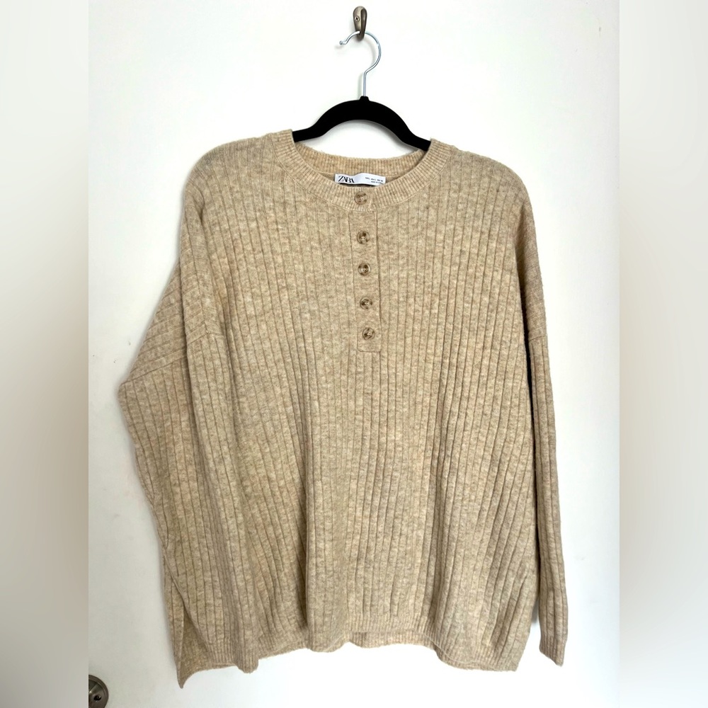 Zara sweater, viscose texture, tan color, cozy for a man or woman